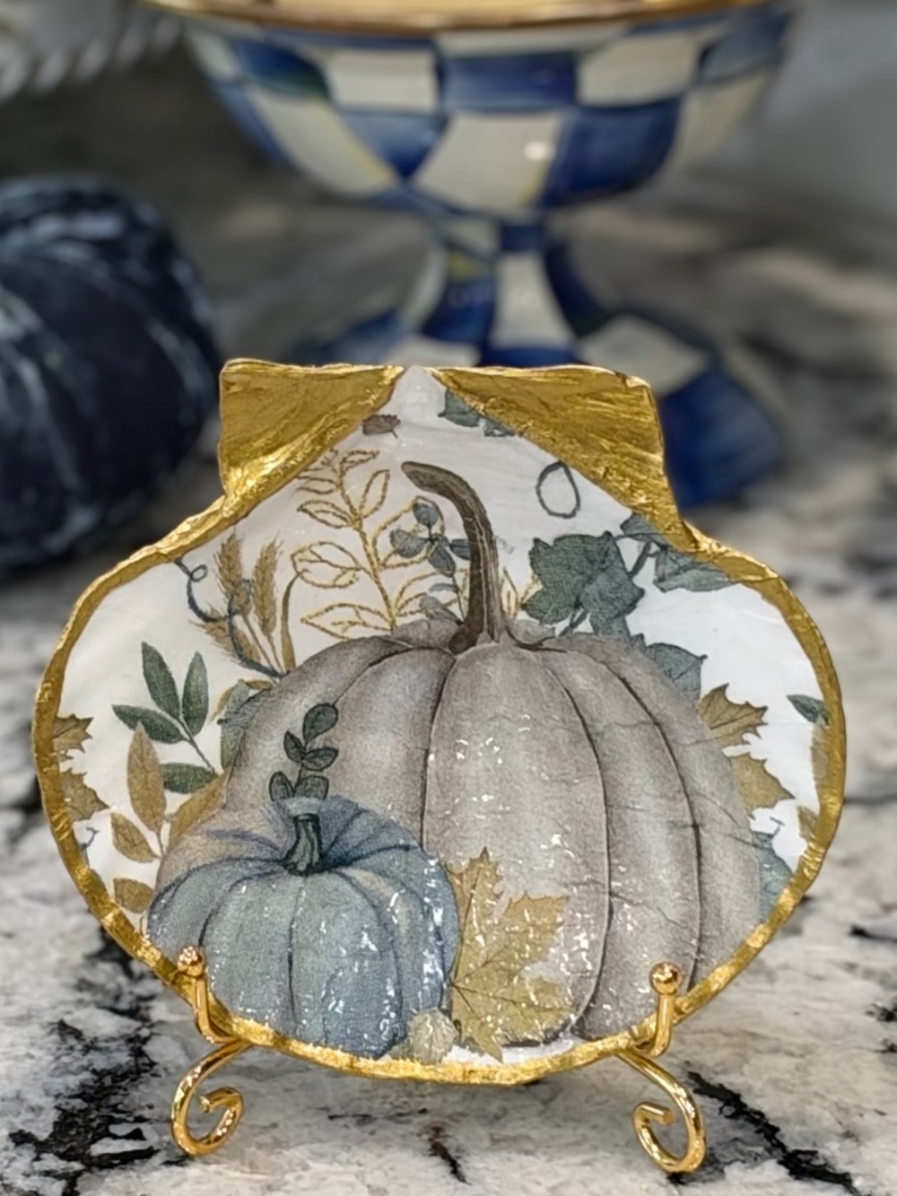 Hand Crafted Fall Pumpkins Trinket Shell Dish 5”